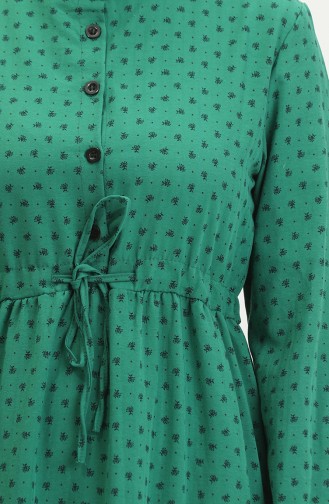 Robe à Motifs Demi Boutonnée 0387-05 Vert Emeraude 0387-05