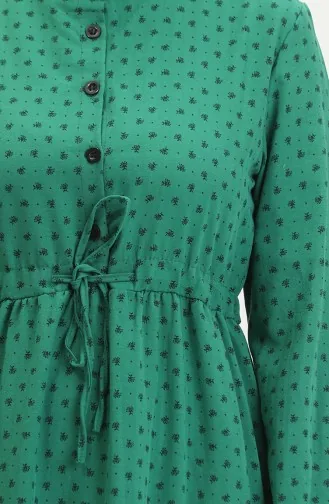 Halb Geknöpftes Gemustertes Kleid 0387-05 Smaragdgrün 0387-05