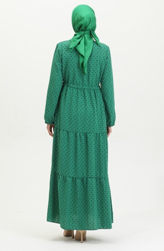 Robe à Motifs Demi Boutonnée 0387-05 Vert Emeraude 0387-05