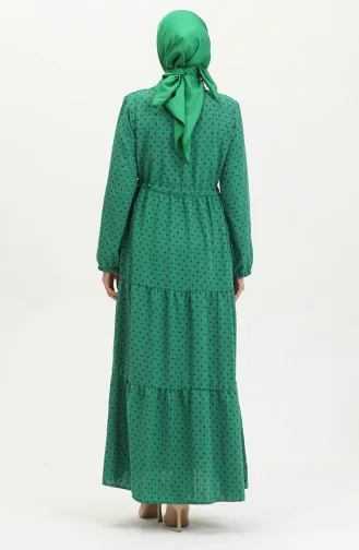 Halb Geknöpftes Gemustertes Kleid 0387-05 Smaragdgrün 0387-05