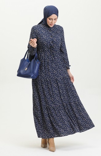 Viscose Floral Dress 0391-01 Navy Blue 0391-01