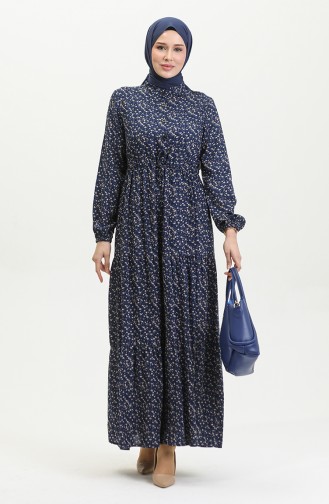 Viscose Floral Dress 0391-01 Navy Blue 0391-01