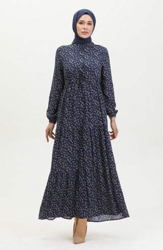 Viscose Floral Dress 0391-01 Navy Blue 0391-01