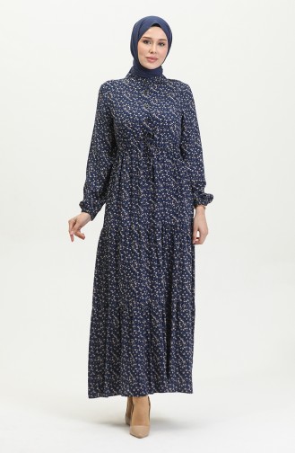 Viscose Floral Dress 0391-01 Navy Blue 0391-01