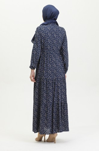 Viscose Floral Dress 0391-01 Navy Blue 0391-01