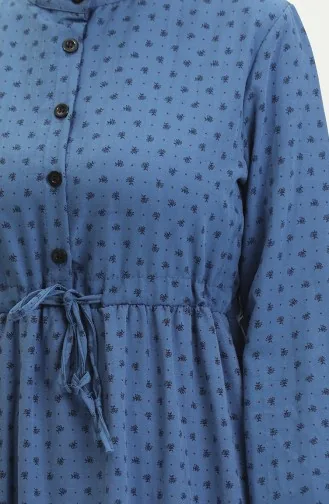 فستان منقوش بأزرار نصفية  0387-03 كحلي 0387-03