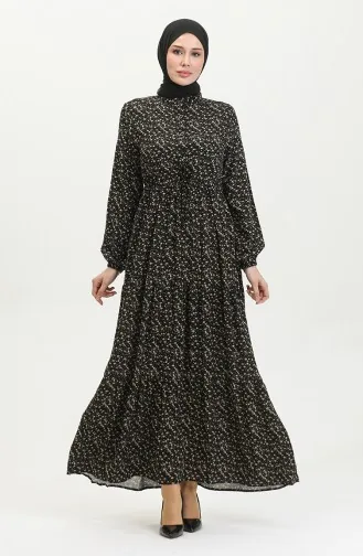 Petite Robe Fleurie Viscose 0391-05 Noir 0391-05