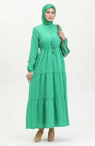 فستان منقوش بأزرار نصفية 0387-07 أخضر 0387-07