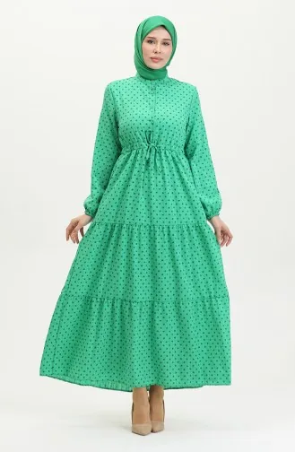 فستان منقوش بأزرار نصفية 0387-07 أخضر 0387-07