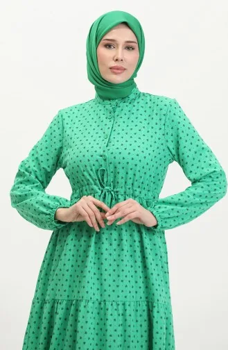 فستان منقوش بأزرار نصفية 0387-07 أخضر 0387-07
