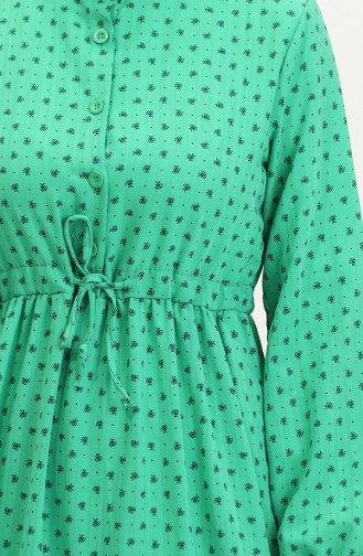 Yarım Düğmeli Desenli Elbise 0387-07 Yeşil