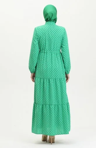 فستان منقوش بأزرار نصفية 0387-07 أخضر 0387-07
