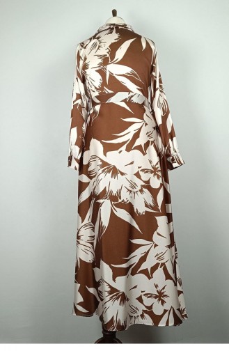 Plus Size Patterned Satin Dress Brown 7863 1287