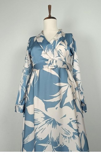 Robe En Satin À Motifs Grande Taille Bleu Bébé 7863 1288