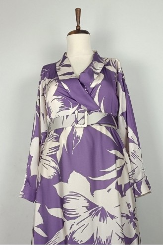 Robe En Satin à Motifs Grande Taille Lilas 7863 1289