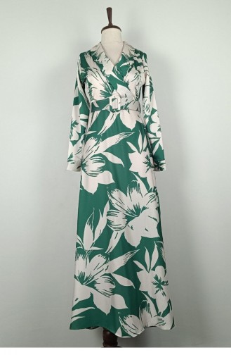 Plus Size Satijnen Jurk Met Patroon Emerald 7863 1290