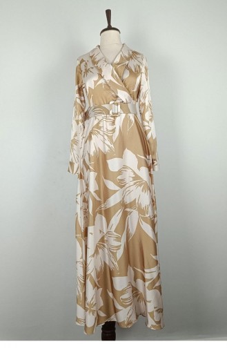 Gemustertes Satinkleid In Großen Größen Beige 7863 1291