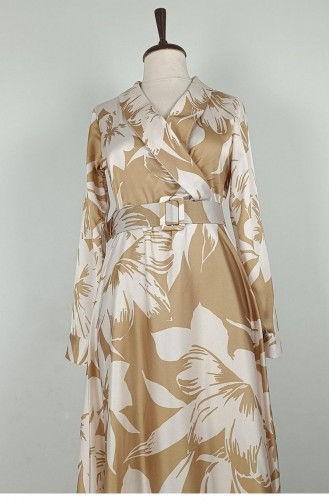 Gemustertes Satinkleid In Großen Größen Beige 7863 1291
