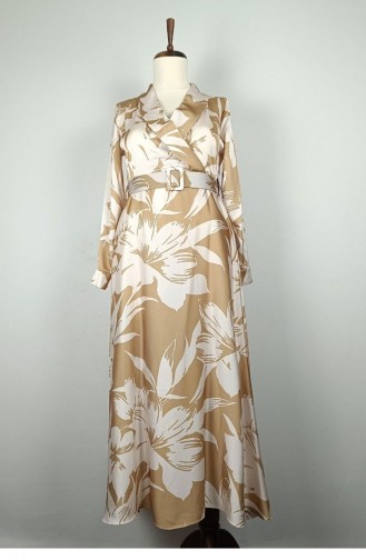 Gemustertes Satinkleid In Großen Größen Beige 7863 1291