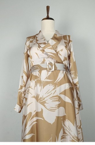 Gemustertes Satinkleid In Großen Größen Beige 7863 1291