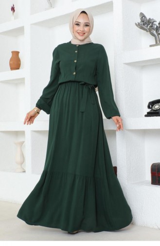 1122Sgs فستان فيسكوز بأزرار باللون الأخضر الزمردي 16922