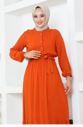 1122Sgs Viscose-jurk Met Knoopdetails Oranje 16924