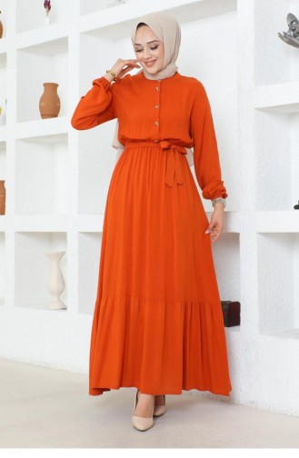 1122Sgs Viscose-jurk Met Knoopdetails Oranje 16924