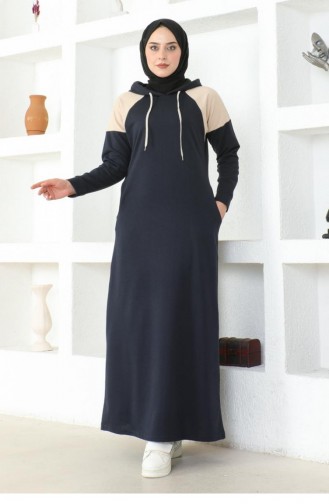 2082Mg Schulter-detailliertes Hijab-Kleid Marineblau 17017