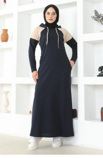 2082Mg Schulter-detailliertes Hijab-Kleid Marineblau 17017
