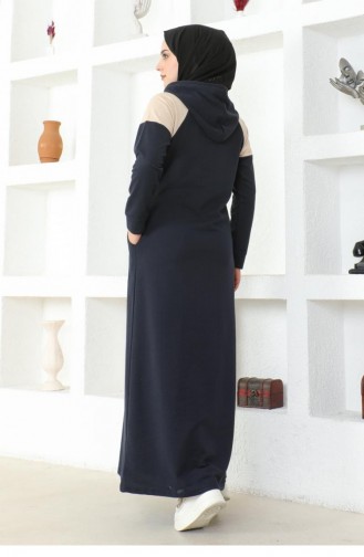 2082Mg Schulter-detailliertes Hijab-Kleid Marineblau 17017