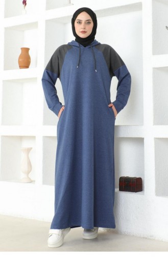 Robe Hijab Détaillée Aux épaules 2082Mg Indigo 17018