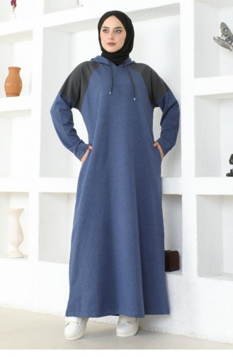 Robe Hijab Détaillée Aux épaules 2082Mg Indigo 17018