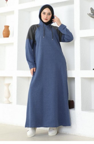 2082 Mg Schouder Gedetailleerde Hijabjurk Indigo 17018