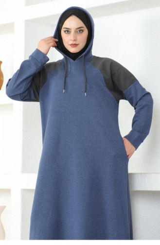 2082 Mg Schouder Gedetailleerde Hijabjurk Indigo 17018