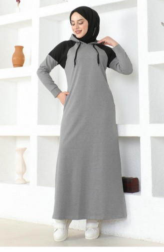 2082Mg Schulter-detailliertes Hijab-Kleid Grau 17019