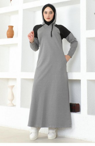 2082Mg Schulter-detailliertes Hijab-Kleid Grau 17019
