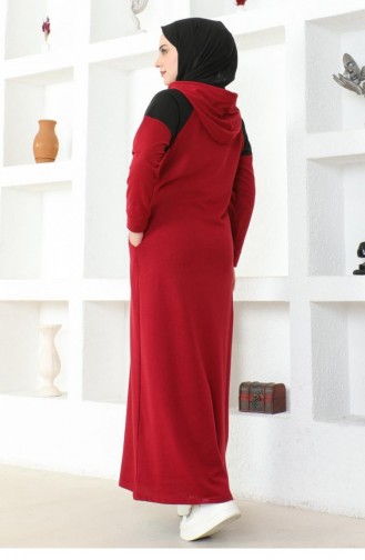 Robe Hijab Détaillée Aux épaules 2082Mg Rouge Bordeaux 17020