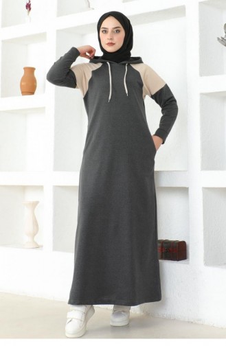 Robe Hijab Détaillée Aux épaules 2082Mg Anthracite 17021