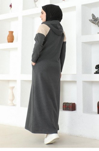 2082Mg Schulter-detailliertes Hijab-Kleid Anthrazit 17021