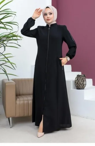 6106Smr Manches Détaillées Abaya Noir 17042