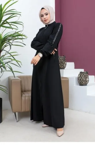 6106Smr Manches Détaillées Abaya Noir 17042