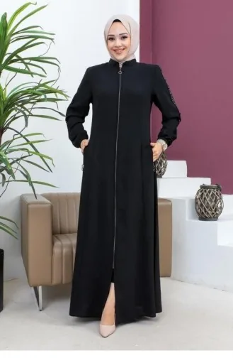 6106Smr Manches Détaillées Abaya Noir 17042
