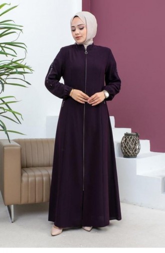 6106Smr Sleeve Detailed Abaya Plum 17043