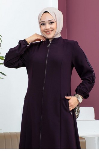 6106Smr Sleeve Detailed Abaya Plum 17043