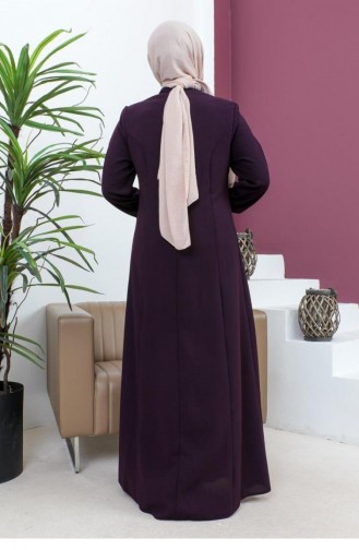 6106Smr Abaya Détaillée à Manches Prune 17043