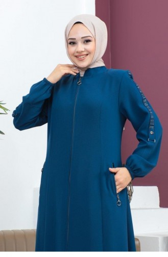 6106SMR Mouw Gedetailleerde Abaya Indigo 17044