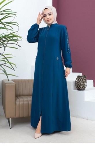 6106SMR Mouw Gedetailleerde Abaya Indigo 17044