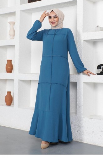 0287Sgs Sewing Detailed Model Dress Indigo 9029