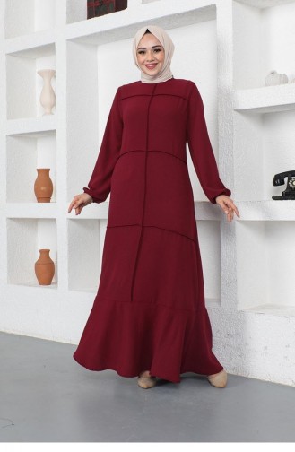 0287Sgs نموذج فستان بتفاصيل الخياطة أحمر كلاريت 9033