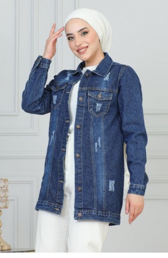 Veste En Jean Avec Détail De Poche Laser Bleu Foncé 6095 15168